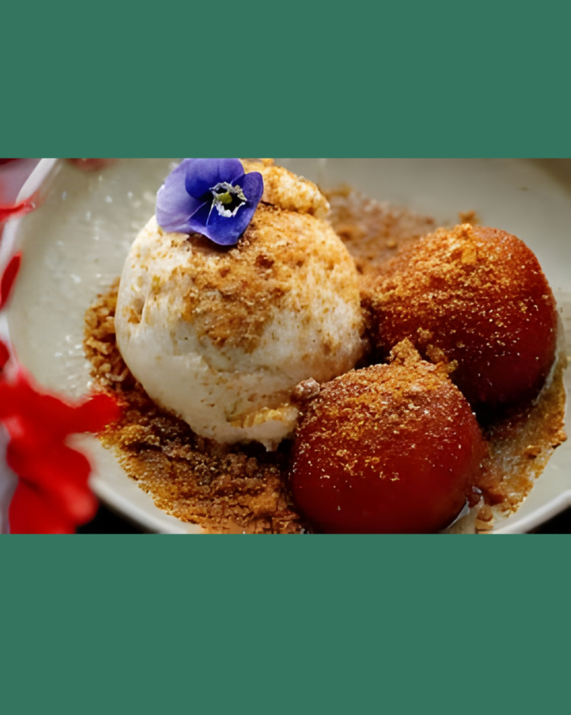 Biscoff gulab jamun with vanilla ice cream at Kerala Canteen Leeds