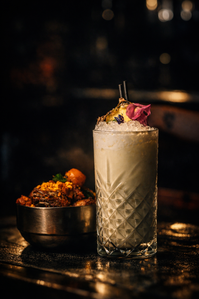 Pina Keralada Indian cocktail with coconut pineapple and cardamom at Kerala Canteen Leeds city centre