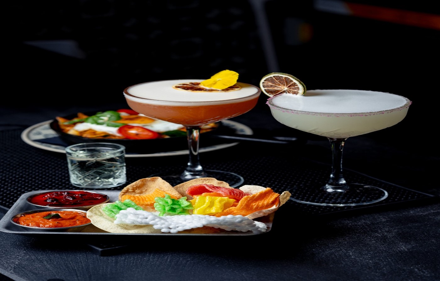 Indian cocktails with papad platter and chutneys