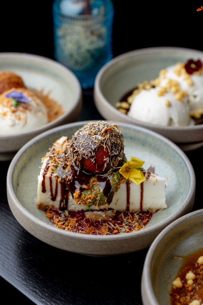 Dubai chocolate cheesecake with gulab jamun and pistachio at Kerala Canteen Leeds