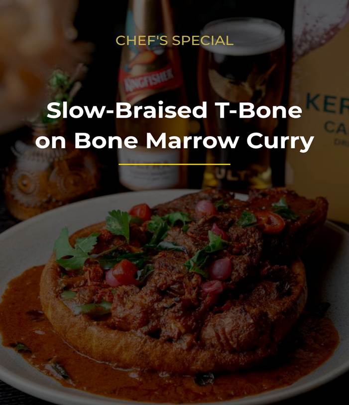 T-Bone steak on bone marrow curry at Kerala Canteen Leeds