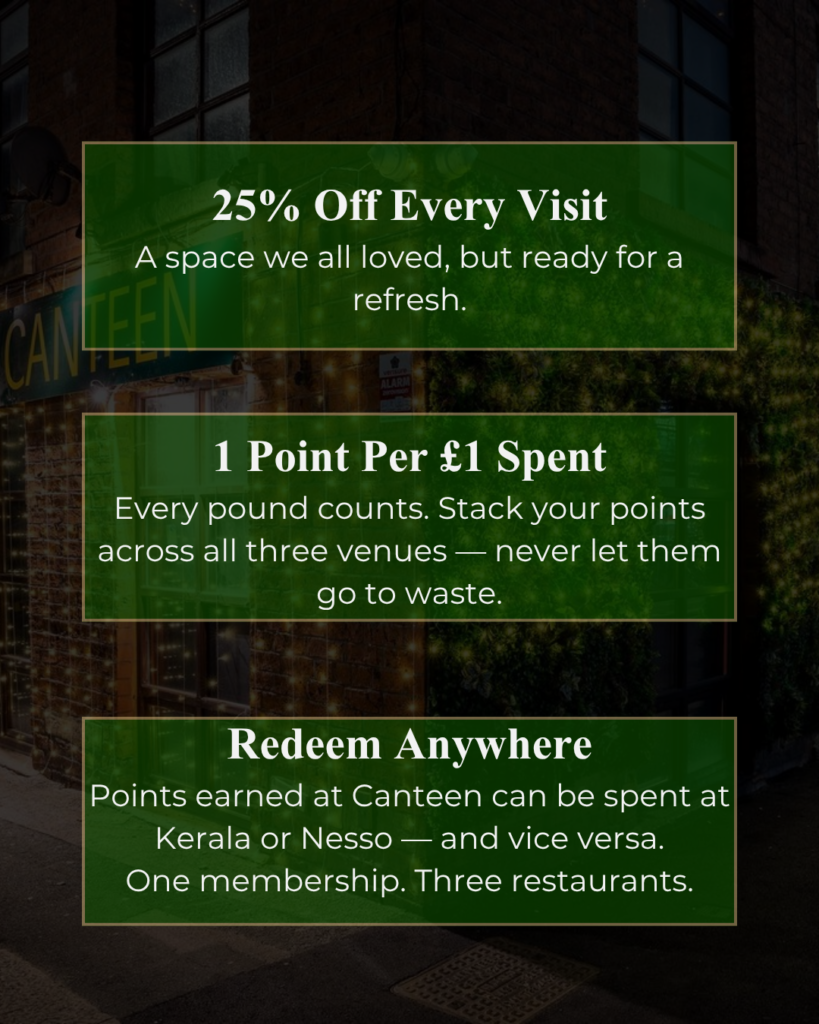 Kerala Canteen loyalty membership program Leeds dining rewards