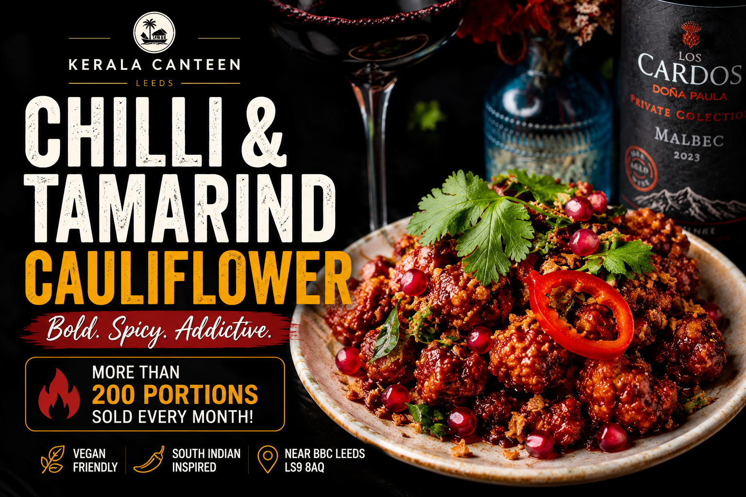 Best vegan small plates in Leeds featuring chilli tamarind cauliflower near BBC Leeds