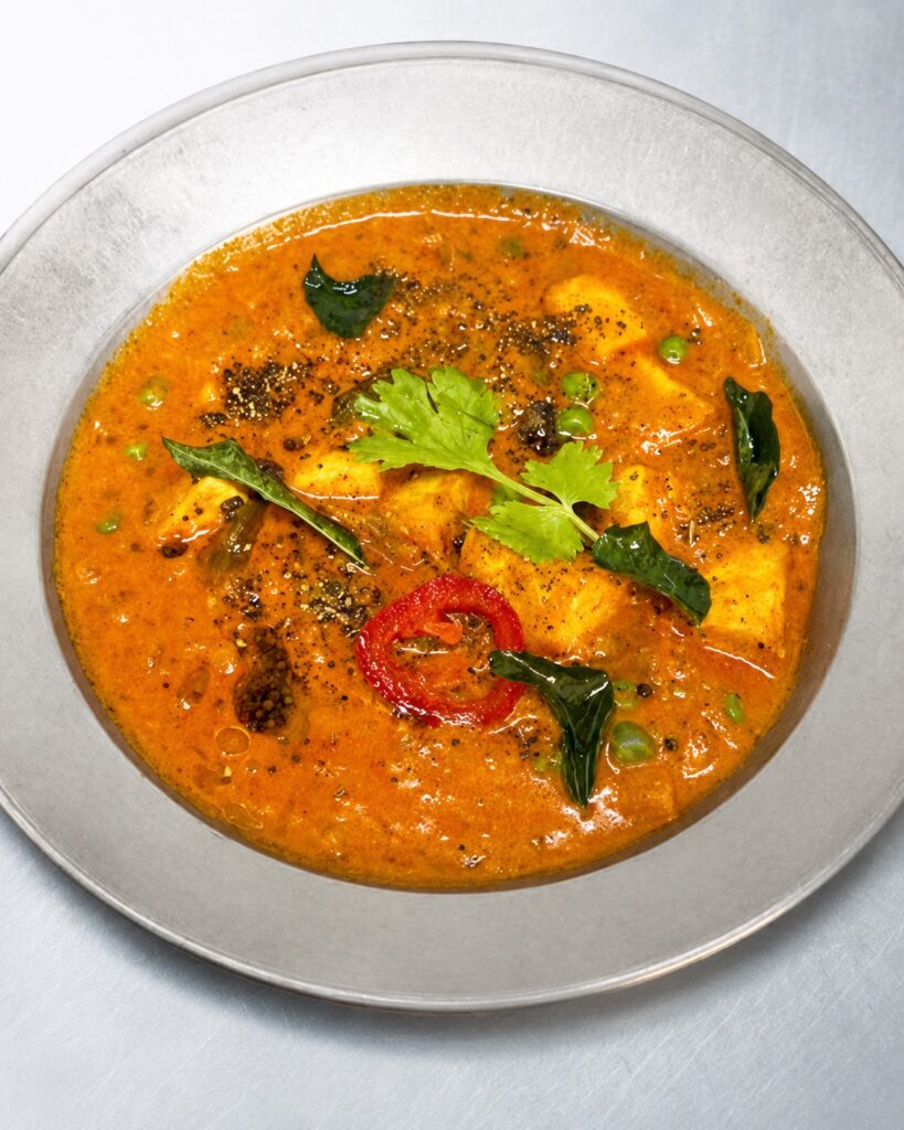 Paneer and peas masala in rich coconut curry at Kerala Canteen Leeds