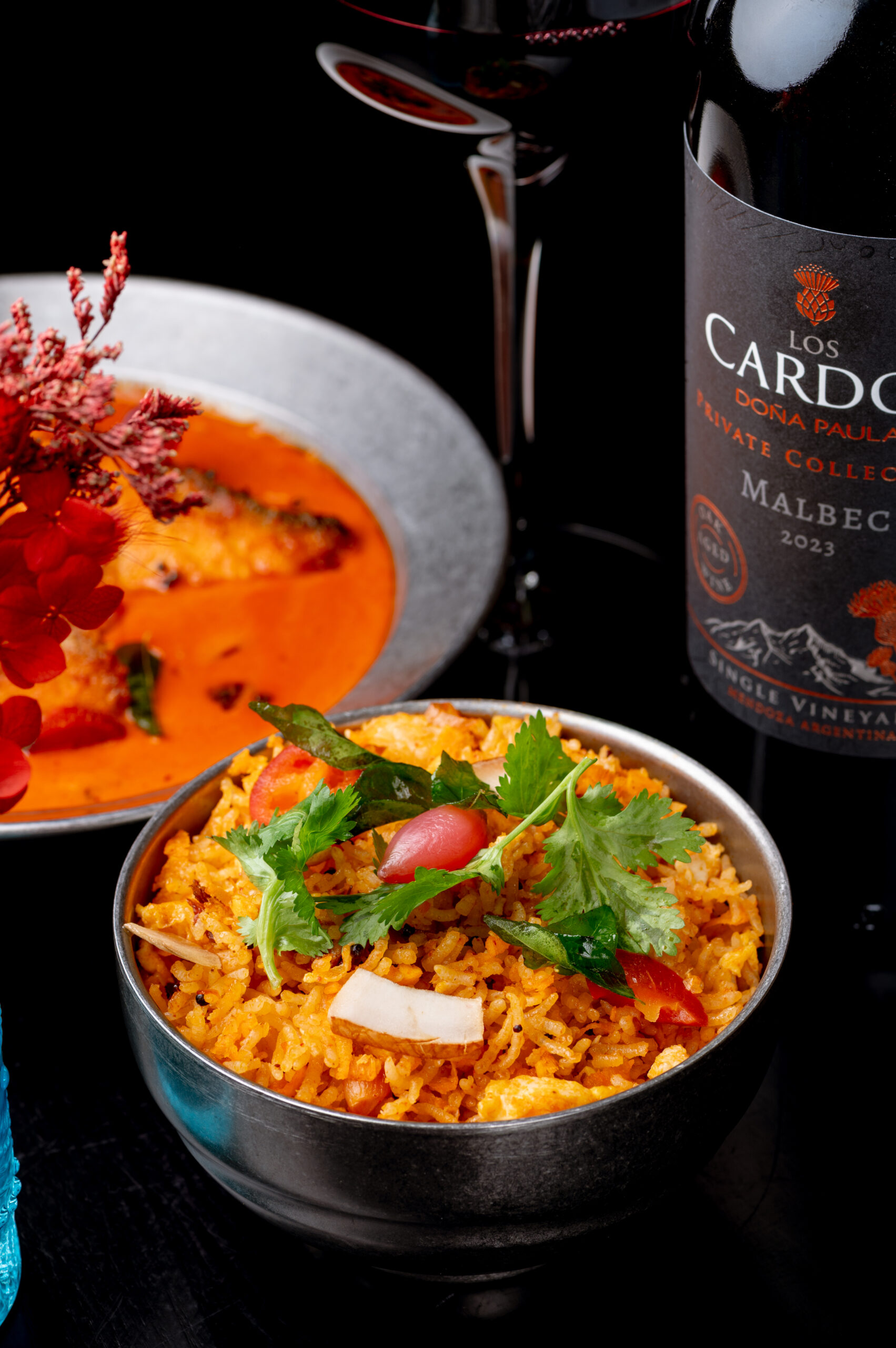Chilli Garlic Fried Rice with egg, chilli, garlic, curry leaves and coriander at Kerala Canteen Leeds