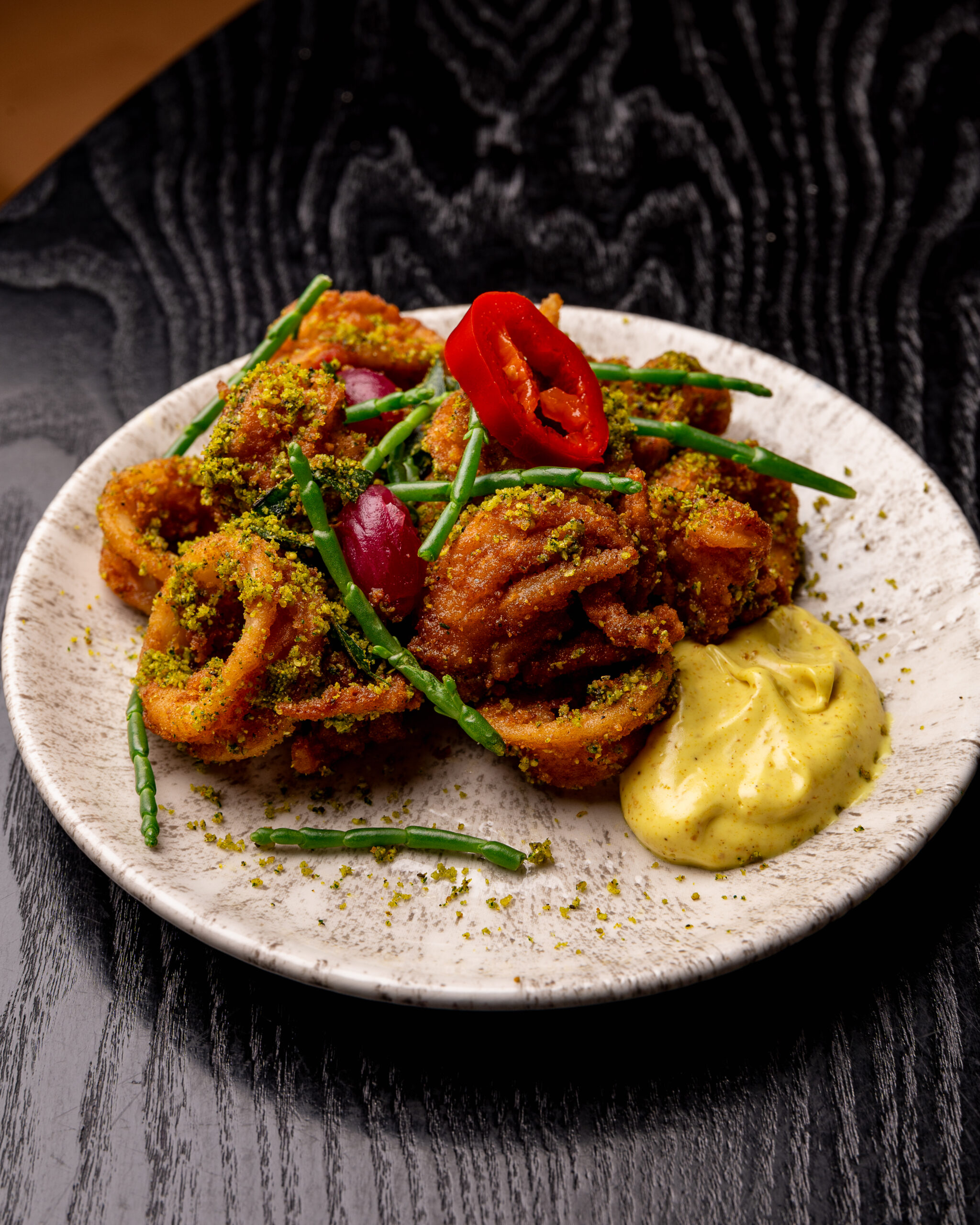 Crispy Curry Leaf Calamari with curry mayonnaise at Kerala Canteen Leeds