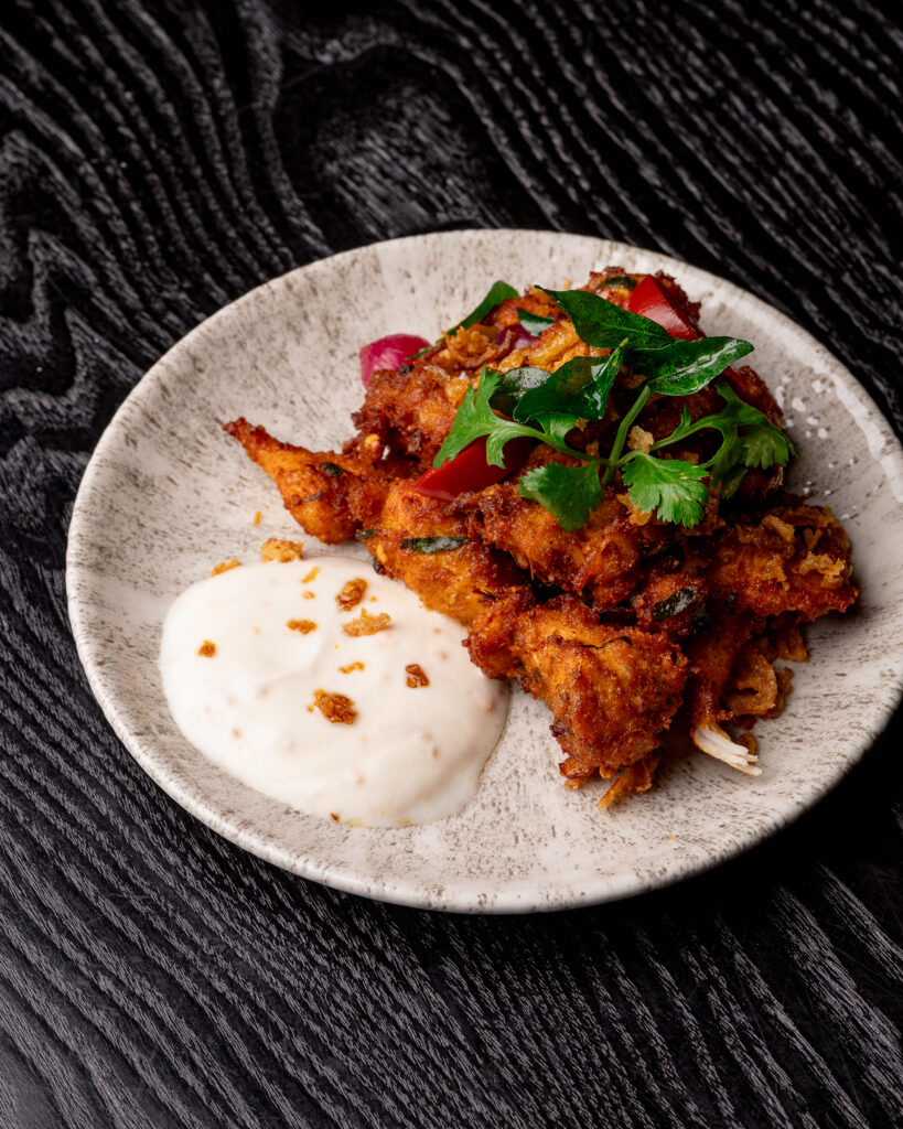 Trivandrum Fried Chicken with fried garlic yoghurt at Kerala Canteen Leeds