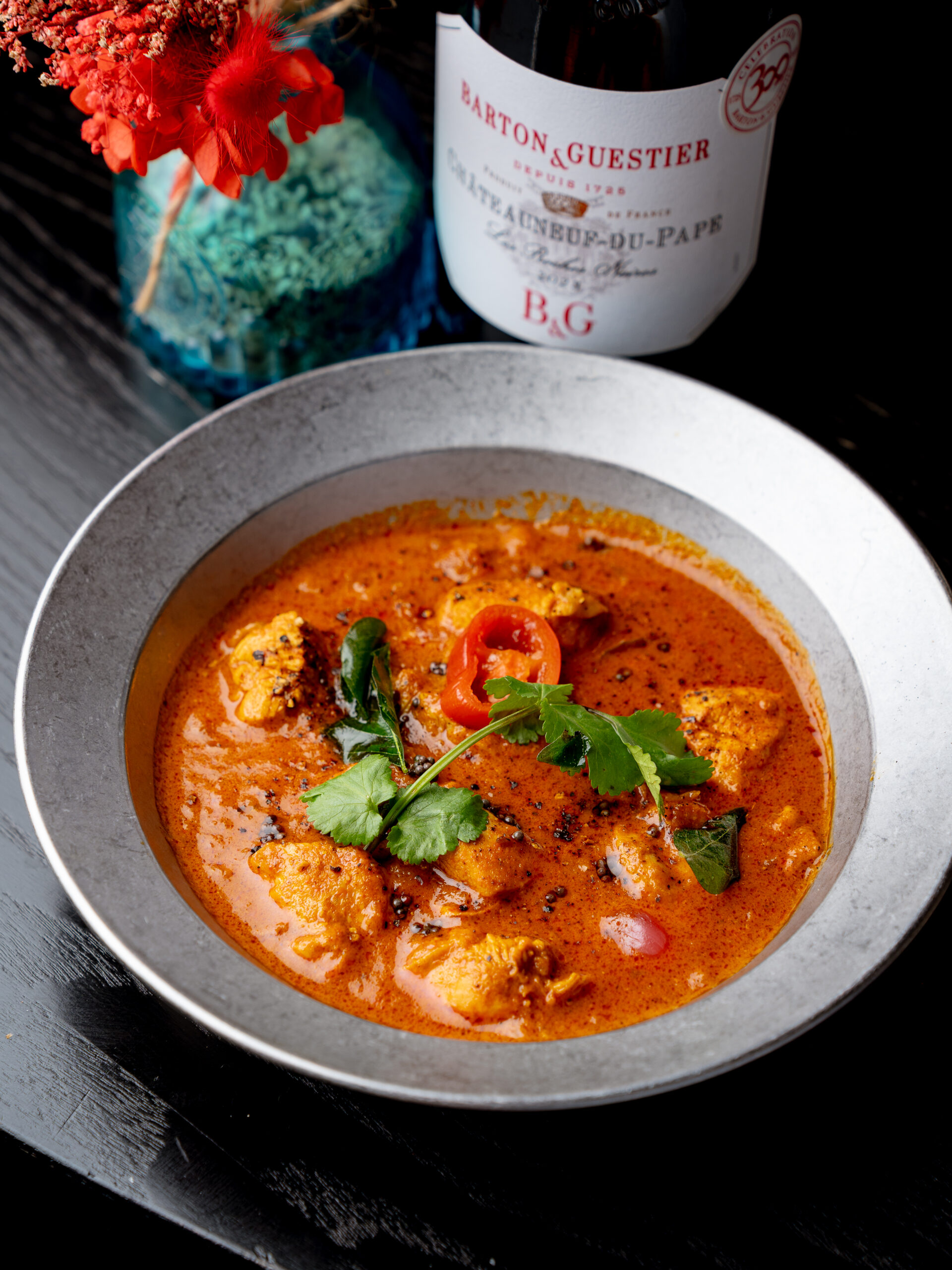 Grain Fed Chicken Curry with roasted coconut sauce at Kerala Canteen Leeds