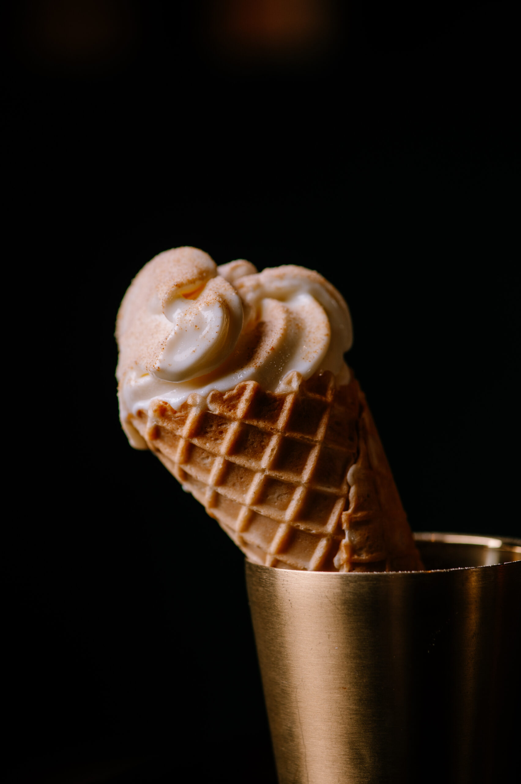 Chai Spiced Soft Serve in a waffle cone at Kerala Canteen Leeds